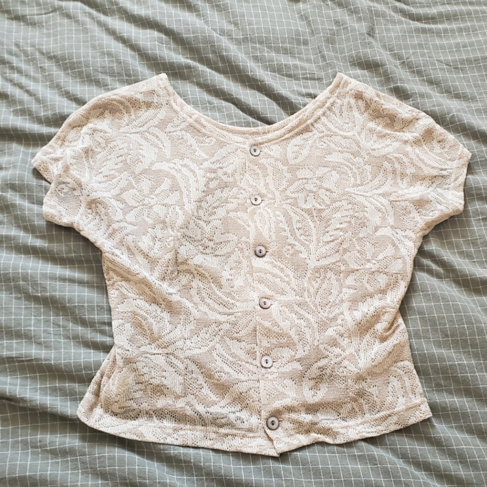 Cream Vintage Lace Button up Top Small Size